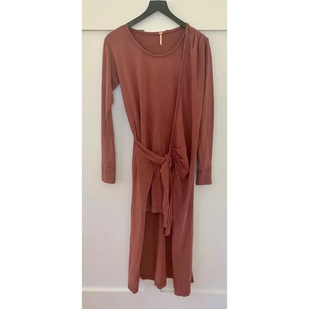 Free People Molly Side-Tie Midi Dress in Bittersweet Size XS Long Sleeve Cotton - Picture 2 of 6